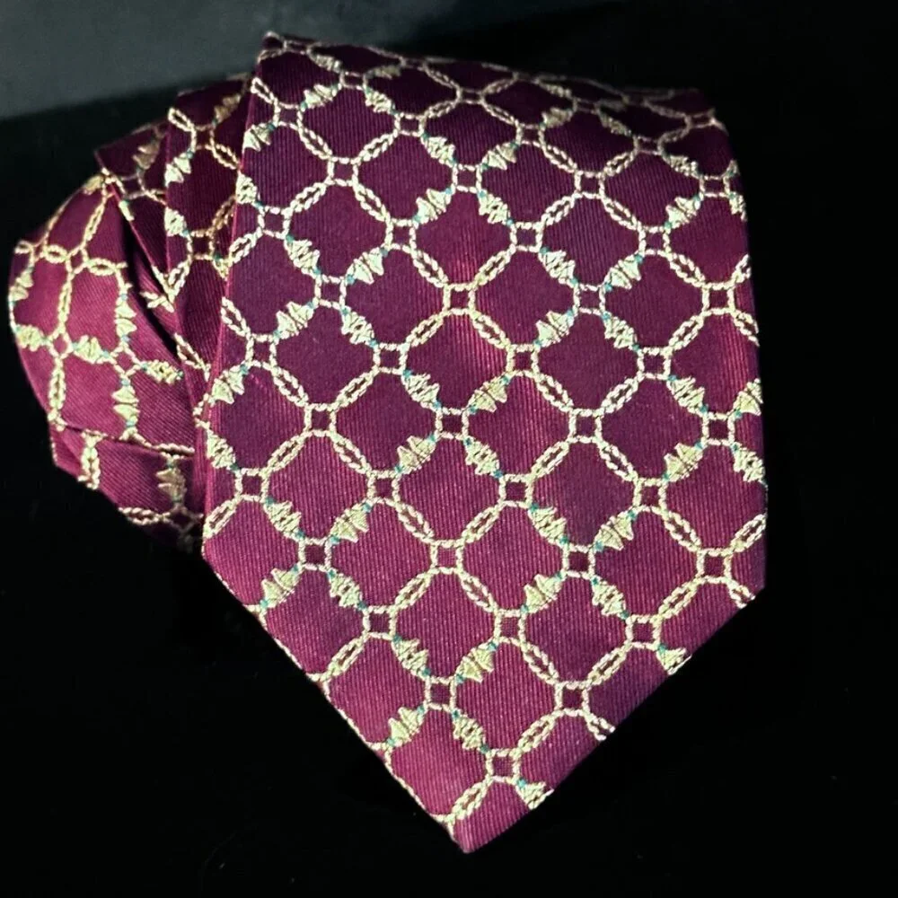Gianfranco Ferre Neckwear Tie Silk Red Gold Baroque Filigree Maroon Luxury EUC